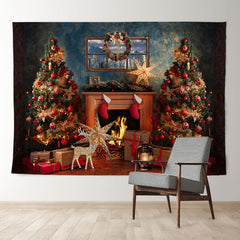 Aperturee - Vintage Kamin Sterne Hirsch Weihnachtshintergrund