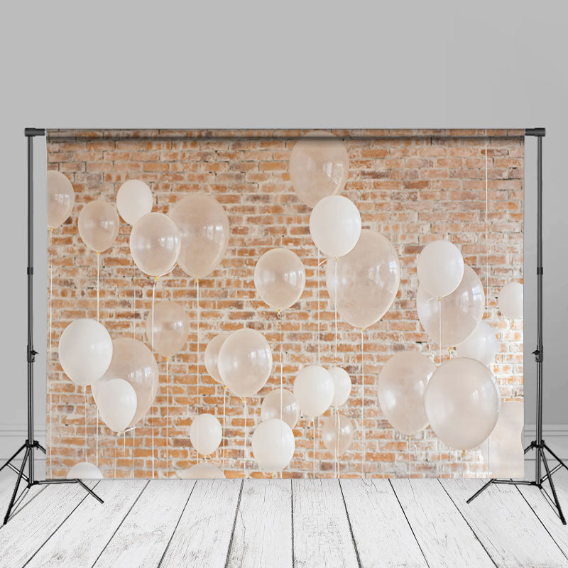 Aperturee - Weiße Luftballons Backstein Geburtstagshintergründe für Fotos