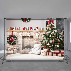 Aperturee - Weißer Bär Kamin Baum Geschenk Weihnachtshintergrund