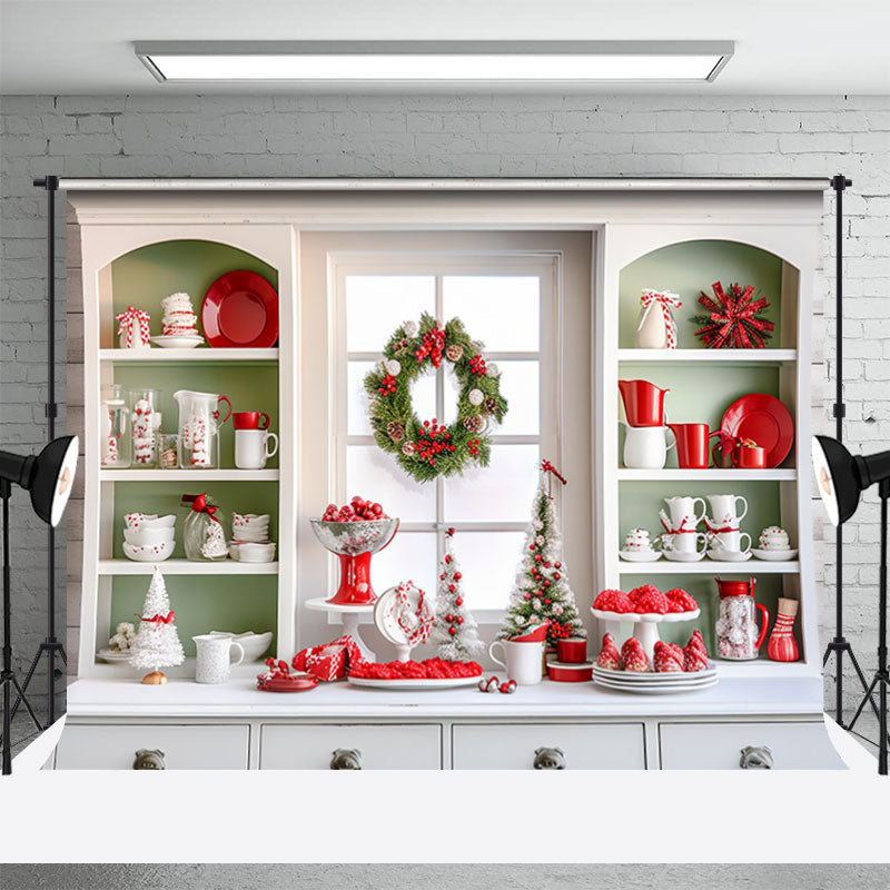Aperturee - Weiß grüne Weihnachtsküche Fotoshooting Hintergrund