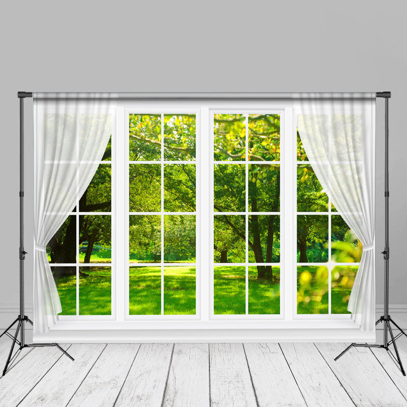 Aperturee - Weißer Fenstervorhang Wald Frühlingsstoff Hintergrund