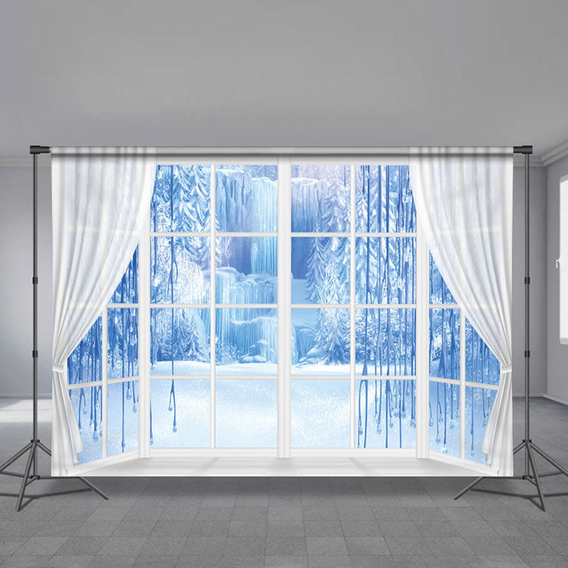 Aperturee - Weißes Fenster gefrorene blaue Szene Winterhintergrund