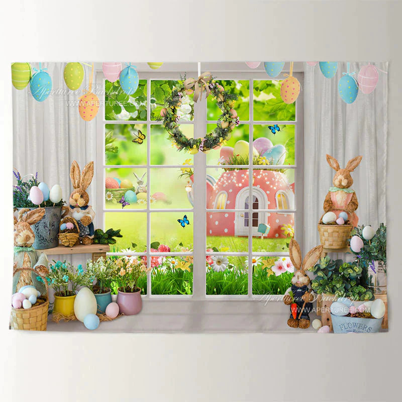 Aperturee - Weiße Fenster Teekanne Haseneier Osterhintergrund
