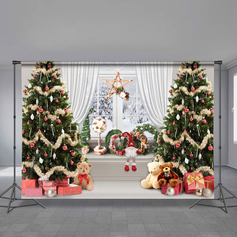 Aperturee - Bay Fenster Bäume Toy Bear Geschenk Weihnachtskulisse