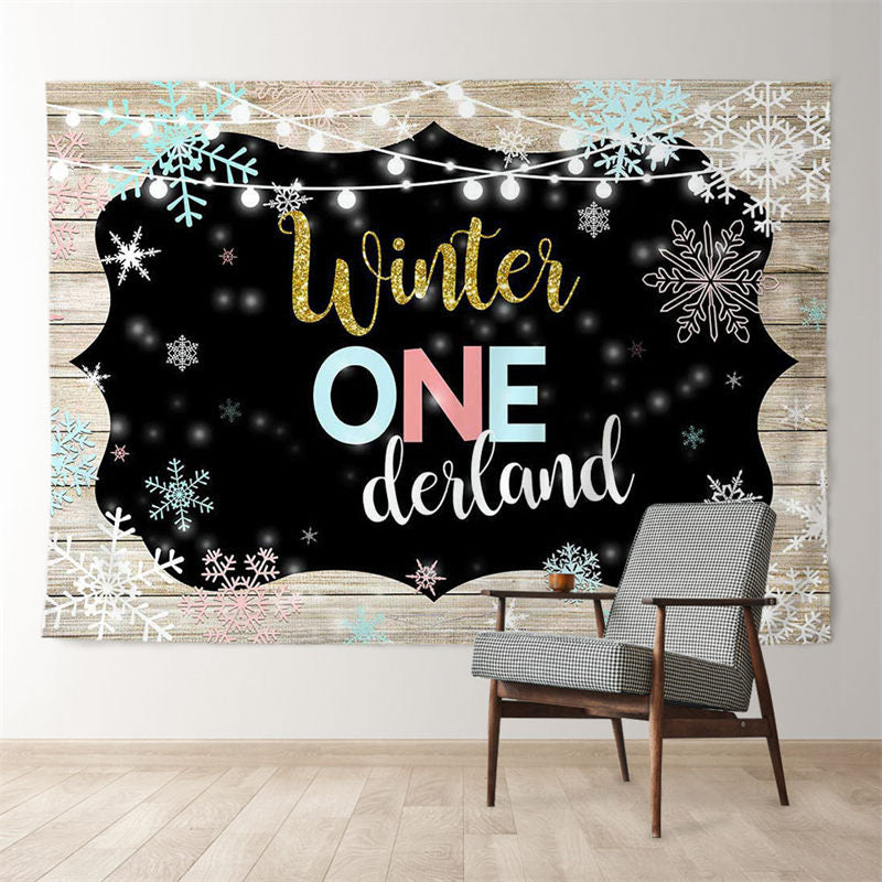 Aperturee - Holz Winter Onederland Schneeflocke Geburtstagskulisse