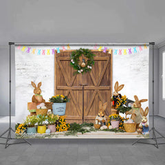 Aperturee - Hölzernes Tor Kaninchen Thema Backstein Ostertag Hintergrund