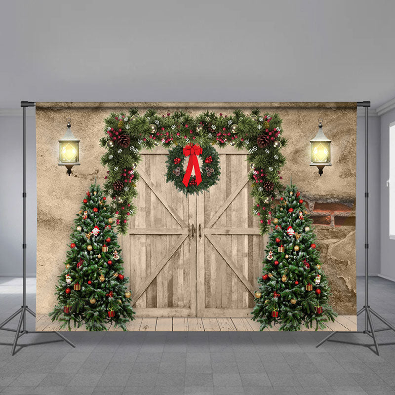 Aperturee - Hölzerner Kranz mit Bäumen Weihnachtsnacht Hintergrund