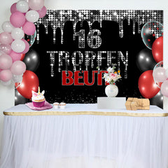 Beute 16 Schwarz Silber Funkeln Geburtstag Hintergrund