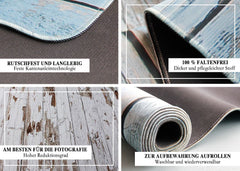 Aperturee - Vintage blaue vertikale Foto Gummi Bodenmatte aus Holz
