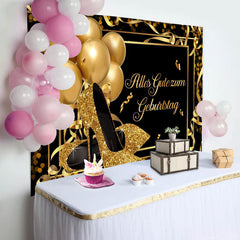 Gold Absätze Und Luftballons Schwarz Geburtstag Hintergrund
