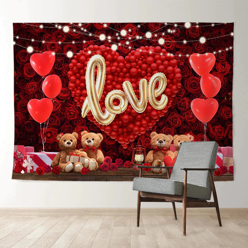 Aperturee - Roter Ballon Herz Teddy Rosen Valentinstag Hintergrund