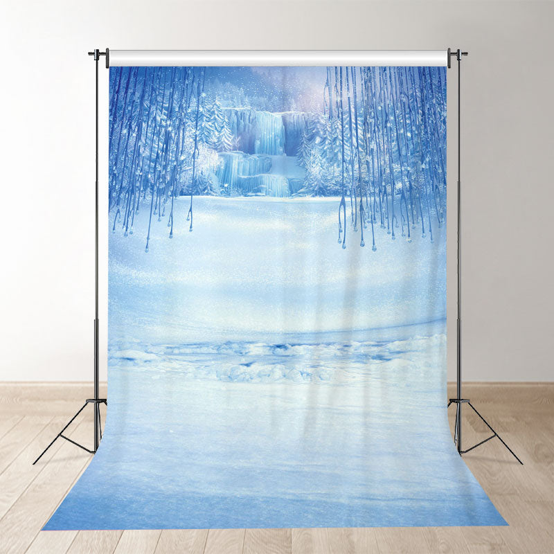 Aperturee - Blauer gefrorener Wasserfall Winter Fotohintergrund