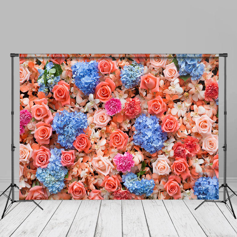 Aperturee – Blau rosa Blumen Hochzeits Fotoautomaten Hintergrund
