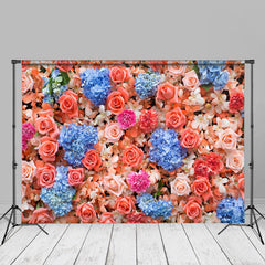 Aperturee – Blau rosa Blumen Hochzeits Fotoautomaten Hintergrund