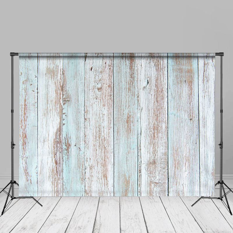 Aperturee - Blauer Whitewish melierter Retro Holz Fotohintergrund