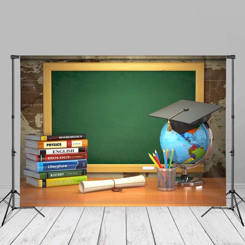 Aperturee - Buch Globus Grüne Tafel Zurück To Schule Hintergrund