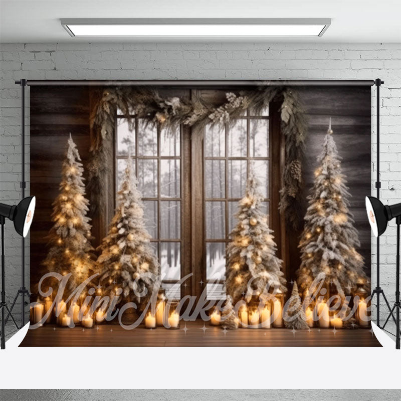 Aperturee - Kerzen Holzfenster Wald Frohe Weihnachten Hintergrund