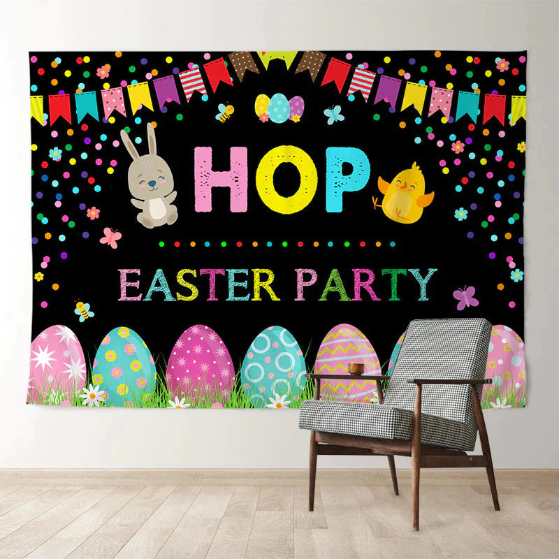 Aperturee - Cartoon Hop Rabbit Chick Frohe Ostern Hintergrund