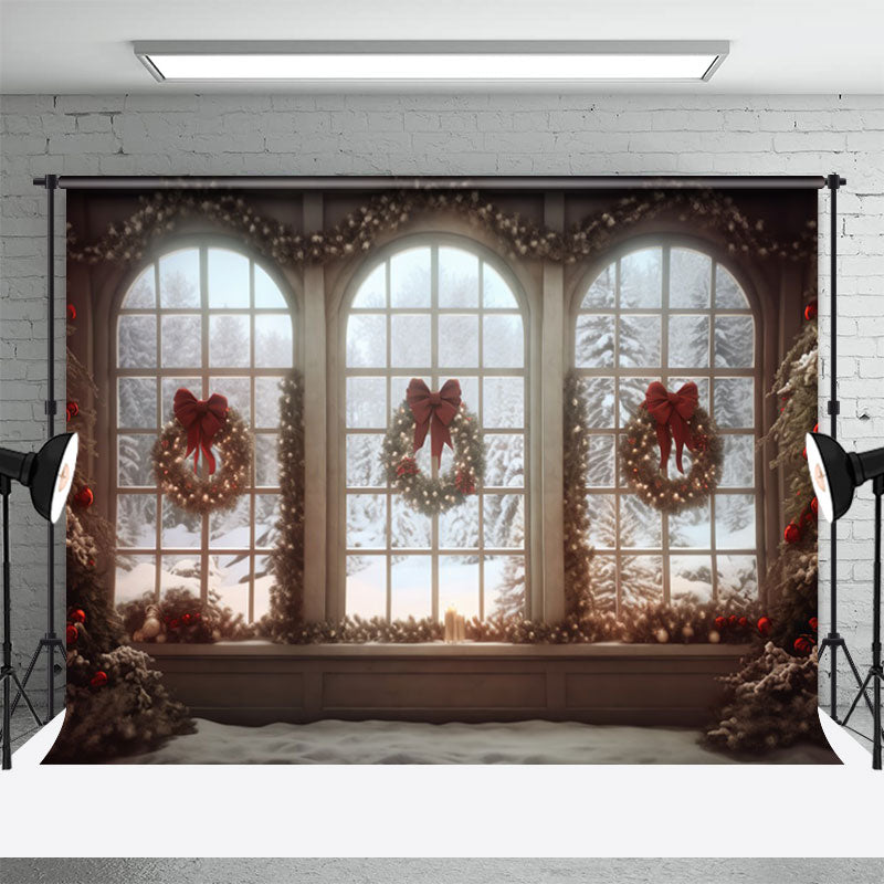Aperturee - Weihnachtsbaum Kranz Bowknot Fenster Portrait Hintergrund