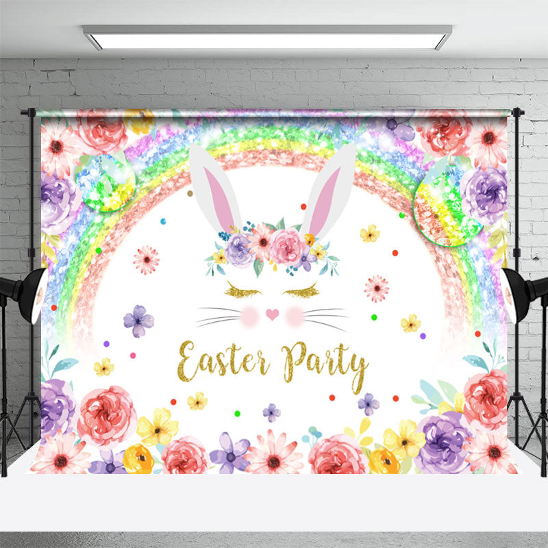 Aperturee - Bunter Blumen Regenbogen Kaninchen Osterparty Hintergrund