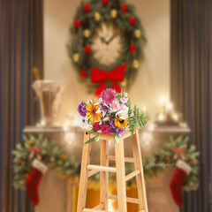Aperturee - Kamin Kranz Vorhang weihnachtlicher Sweep Hintergrund