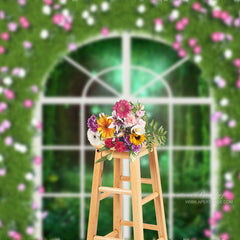 Aperturee - Blumen  und Gras Wandfenster Frühlings Fotohintergrund
