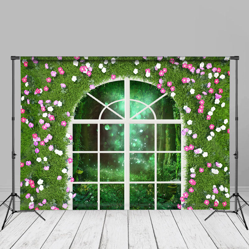 Aperturee - Blumen  und Gras Wandfenster Frühlings Fotohintergrund