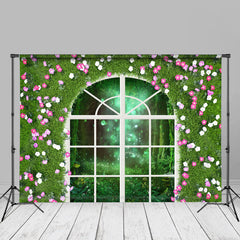 Aperturee - Blumen  und Gras Wandfenster Frühlings Fotohintergrund