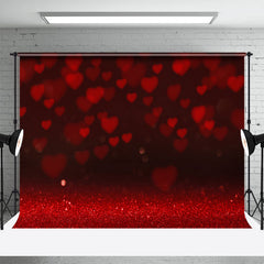 Aperturee - Glitzernder dunkelroter Herz Bokeh Valentinstag Hintergrund