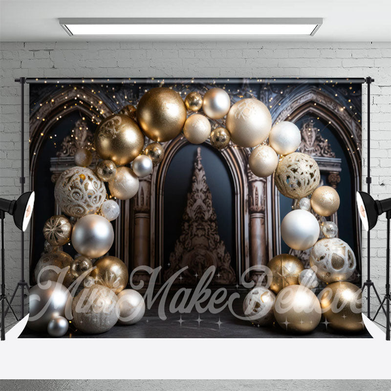 Aperturee - Goldene Luftballons luxuriöser schwarzer Bogen Weihnachtshintergrund