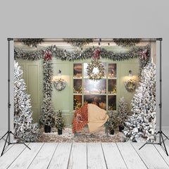 Aperturee - Innenbäume grüner Tür und Fensterkranz Weihnachtskulisse