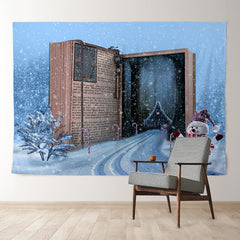 Aperturee - Magic Book Road To Cabin Schneemann Winterhintergrund