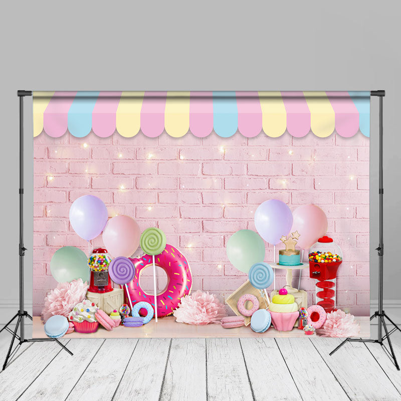 Aperturee - Rosa Ballon Süßigkeits Ziegelstein Geburtstagskuchen Smash Hintergrund