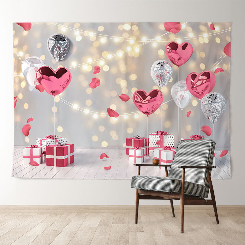 Aperturee - Rosa silberne Herzballons heller Valentinstag Hintergrund