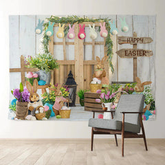 Aperturee - Kaninchengarten Holztor Frohe Ostern Hintergrund