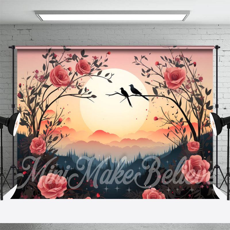 Aperturee - Roter Rosenbusch Vogel Sonnenuntergang Wald Kunst Hintergrund