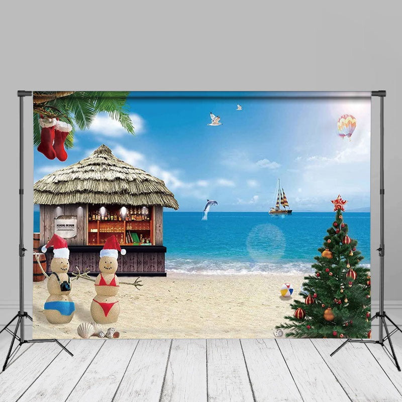 Aperturee - Sandy Snowman Tree Seaside Weihnachten im Juli Hintergrund