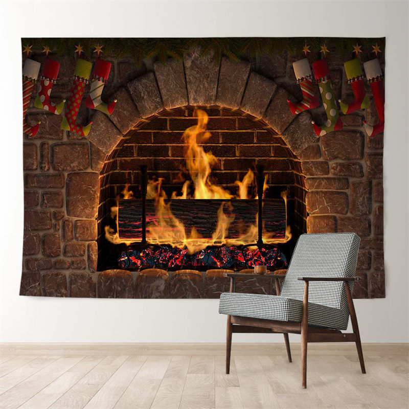Aperturee - Roter Strumpf Kamin Ziegel Weihnachtshintergrund
