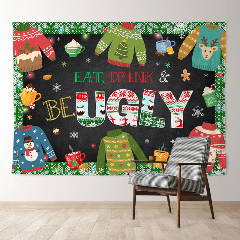 Aperturee - Hässlicher Pullover essen trinken bunte Weihnachtskulisse