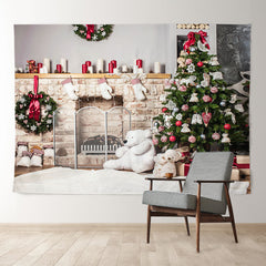 Aperturee - Weißer Bär Kamin Baum Geschenk Weihnachtshintergrund