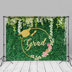 Aperturee - Weißer floraler und grüner Blätter Wand Fotohintergrund für Absolventen