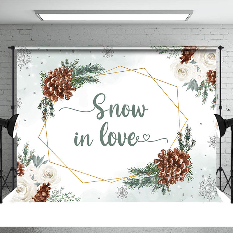 Aperturee - Weiße Blume Schnee in Liebe Weihnachten Tannenzapfen Hintergrund
