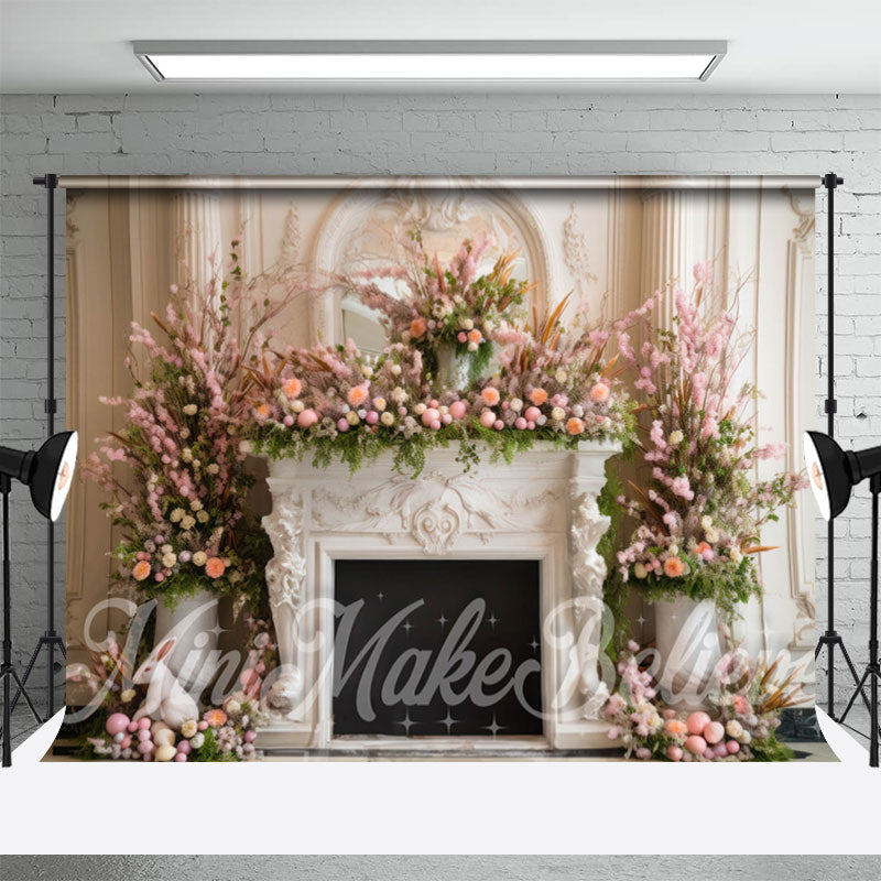 Aperturee - Weiße Wand und rosa Blumenkamin Osterkulisse
