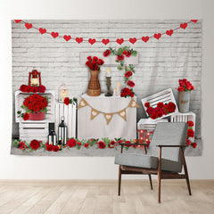 Aperturee - Weiße Wand rote Rose Liebeslicht Valentinstag Hintergrund