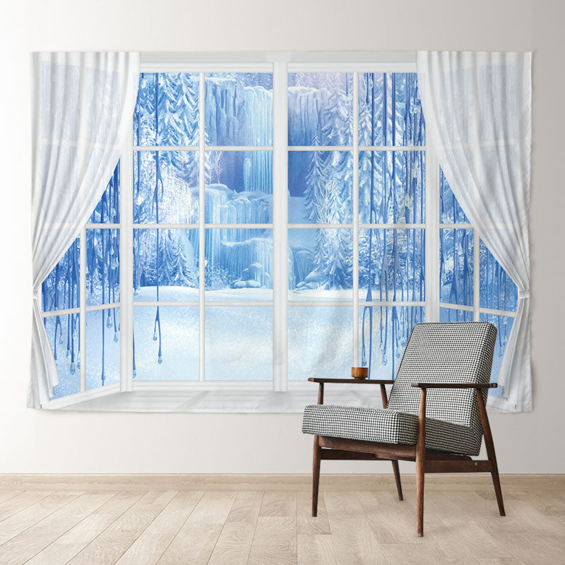 Aperturee - Weißes Fenster gefrorene blaue Szene Winterhintergrund