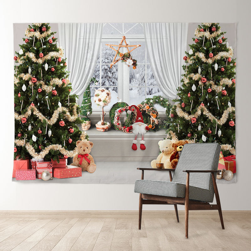 Aperturee - Bay Fenster Bäume Toy Bear Geschenk Weihnachtskulisse