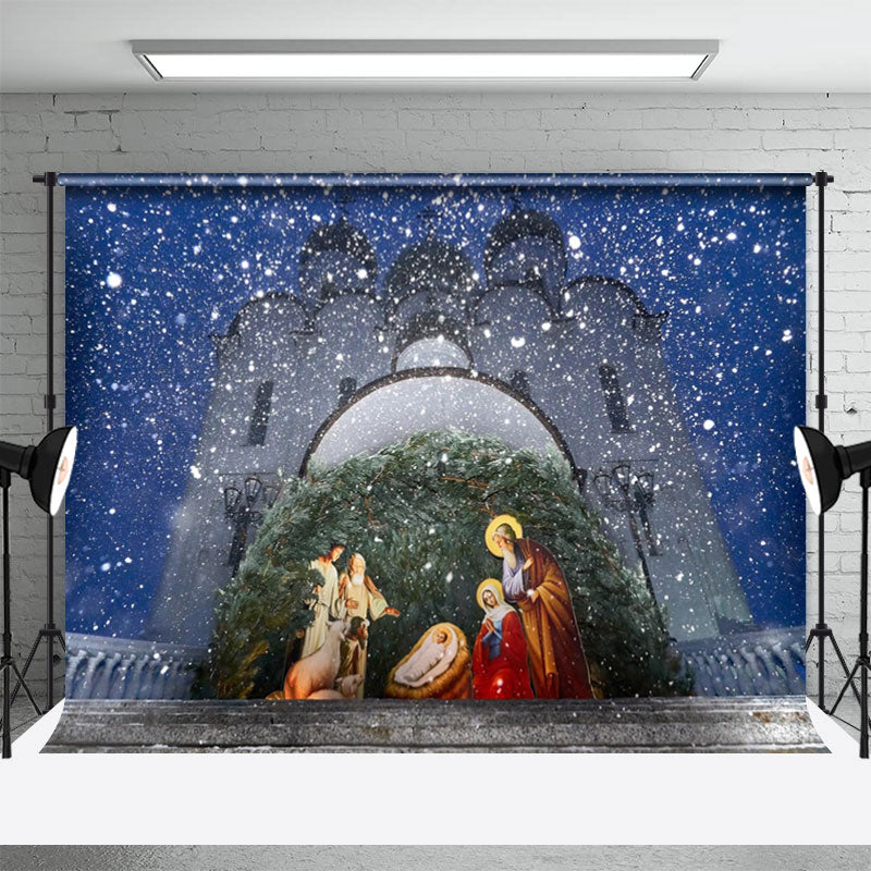 Aperturee - Winter Schnee Nacht Krippen Foto Weihnachtshintergrund