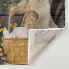 Aperturee - Hölzerner Haushase mit Blumenhintergrund für fröhliche Ostern